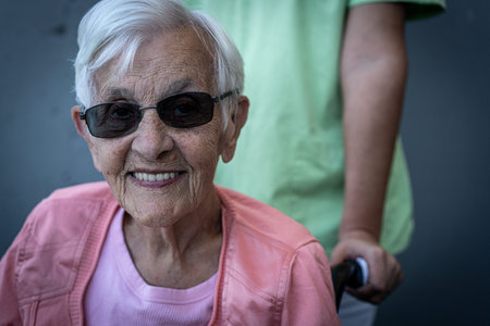 Aged candid woman close up portrait , high photo