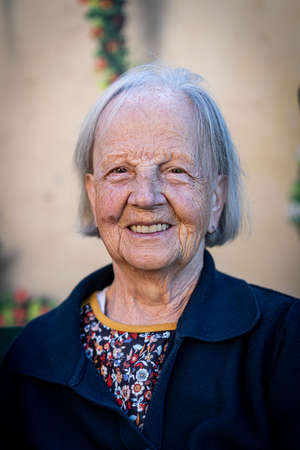 Aged candid woman close up portrait , high photoの写真素材