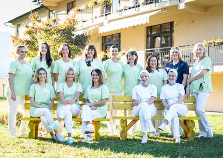 Nursing female team together portrait out side . high quality photoの写真素材