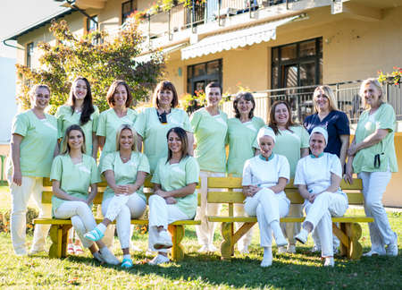 Nursing female team together portrait out side . high quality photoの写真素材