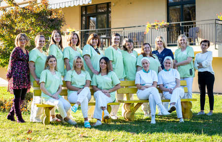 Nursing female team together portrait out side . high quality photoの写真素材
