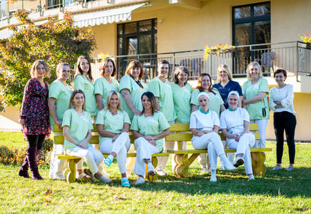 Nursing female team together portrait out side . high quality photoの写真素材