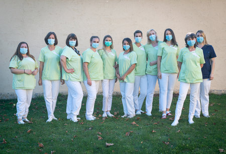 Nursing female team together portrait out side . high quality photoの写真素材