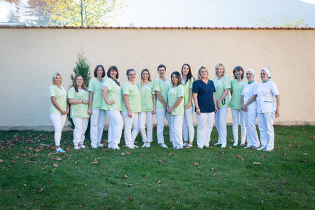 Nursing female team together portrait out side . high quality photoの写真素材