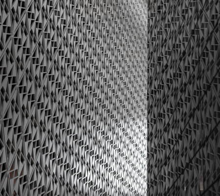 Angled parallel lines on the facade of a modern architecture building. High quality photo