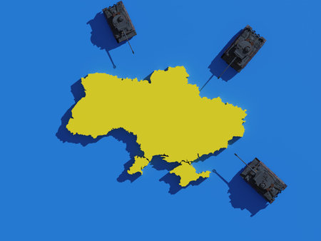 War of Ukraine, colors of national flag, shadow icon. High quality photoの写真素材