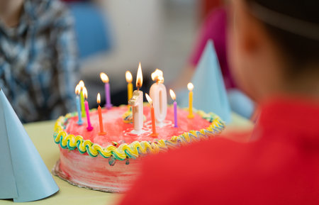 birthday cake, children joy at his homeの写真素材