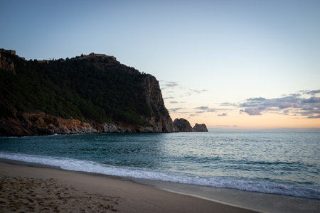 Beautiful summer beach sunset sky and cloudsの写真素材
