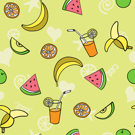 Fruit summer seamless pattern banana apple watermelon orange juiceのイラスト素材