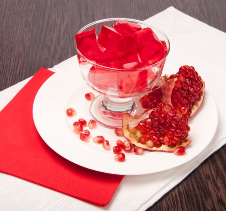 Red jelly on a porcelain plateの写真素材