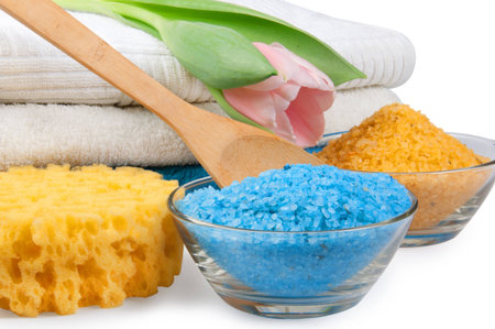 spa salt and towelsの写真素材