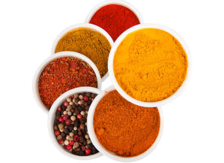 Spices in porcelain plates の写真素材