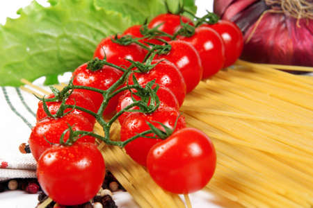cherry tomatoes with spaghettiの写真素材