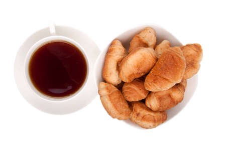 croissant with tea and sugar の写真素材