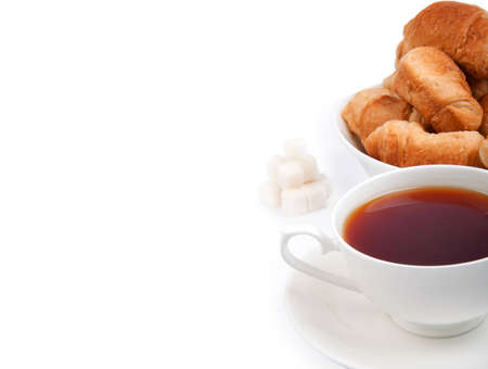 croissant with tea and sugarの写真素材