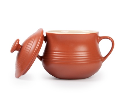 clay pot isolated on whiteの写真素材