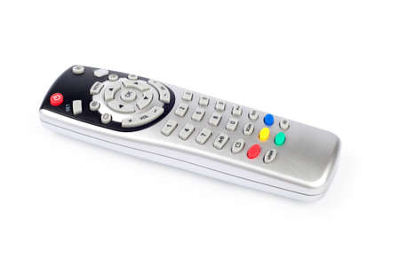 silver tv remote control isolated on whiteの写真素材