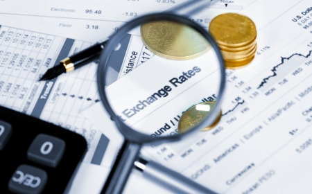 Business of financial analytics desktop with accounting charts and diagramsの写真素材