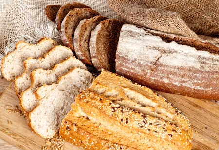 Fresh baked traditional bread and wheatの写真素材