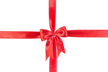 Satin gift bow isolated on whiteの写真素材