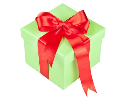 Holiday gift with ribbon red bow.の写真素材