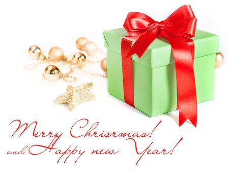 Holiday gift with ribbon red bow.の写真素材