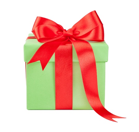 Holiday gift with ribbon red bowの写真素材