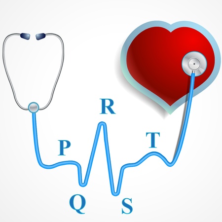 Doctor or physicians stethoscope with heart and PQRST cardiogramのイラスト素材