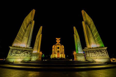 The Democracy Monument at twilight time at Bangkok,Thailandのeditorial素材