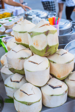 Fresh coconuts in the marketの写真素材