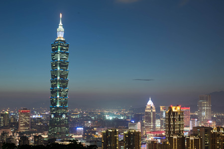 Taipei, Taiwan city skyline at twilight.