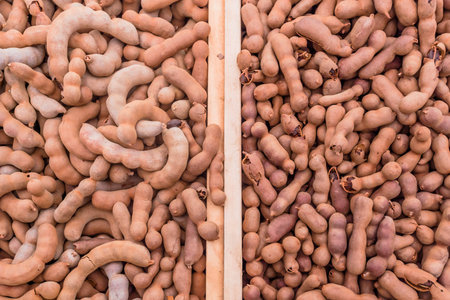 Sweet tamarind on wood plank.の写真素材