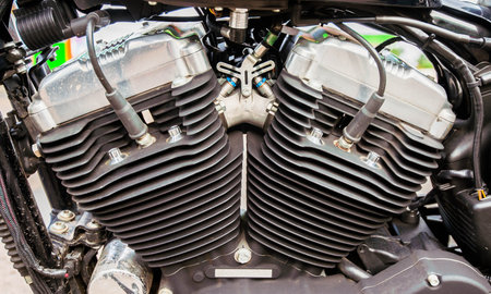 Motorcycle engine close-up detail background