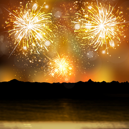 Happy New Year fireworks background, easy all editableのイラスト素材