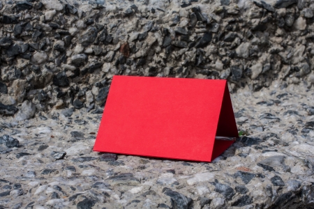 red paper on the stone stepsの写真素材