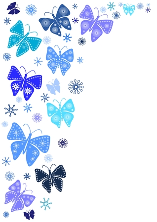 Winter decoration with snowflakes and blue butterfliesのイラスト素材