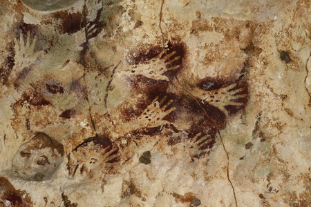 Cave paintings - hand-prints, Borneoの写真素材