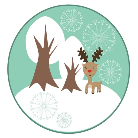 Christmas reindeer with winter trees vector backgroundのイラスト素材