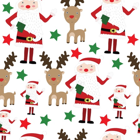 Seamless Christmas pattern with Santa, reindeer and stars vector patternのイラスト素材
