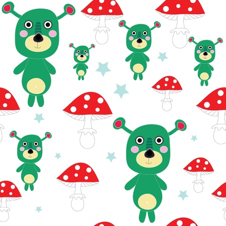 Seamless cute mutant - alien teddy with mushroom vector EPS 10のイラスト素材