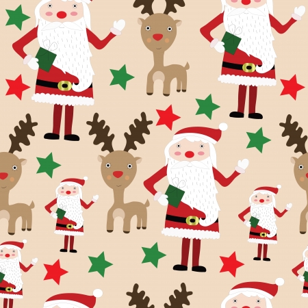 Seamless Christmas pattern with Santa, reindeer and stars vector patternのイラスト素材