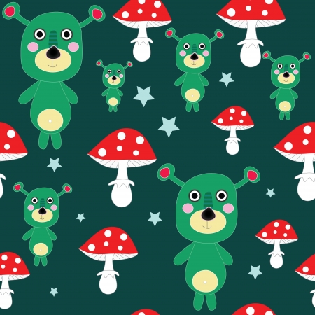 Seamless cute mutant - alien teddy with mushroomのイラスト素材