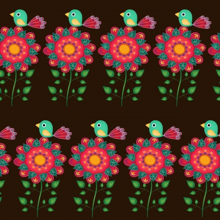 Seamless naive bird and flowers vector repeat background EPS 10のイラスト素材