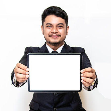 Blank white tablet image mostly will be useful for mockup purposeの写真素材