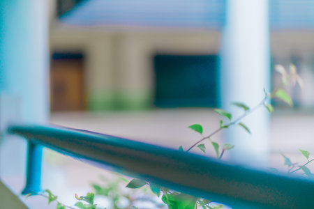 Defocused abstract background taken from the indoor side of a building. Blurred out indoor area backgroundの写真素材