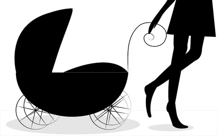 Silhouette of mother with strollerのイラスト素材