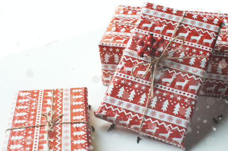 Background with red Christmas presents