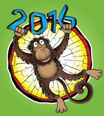 monkey climbing on text 2016 vector illustrationのイラスト素材