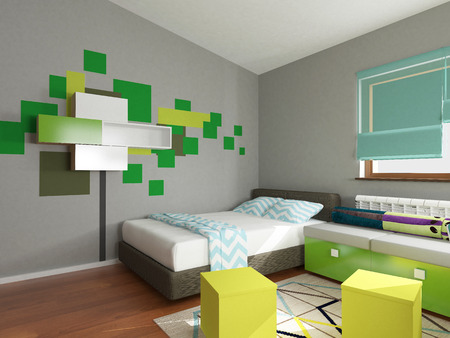 modern colorful children bedroom, 3d renderの写真素材