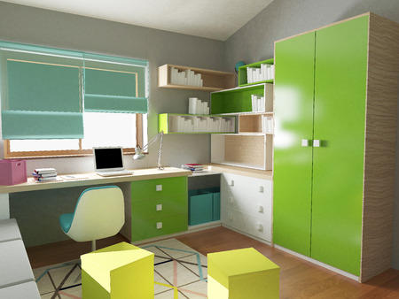 modern colorful children bedroom, 3d renderの写真素材